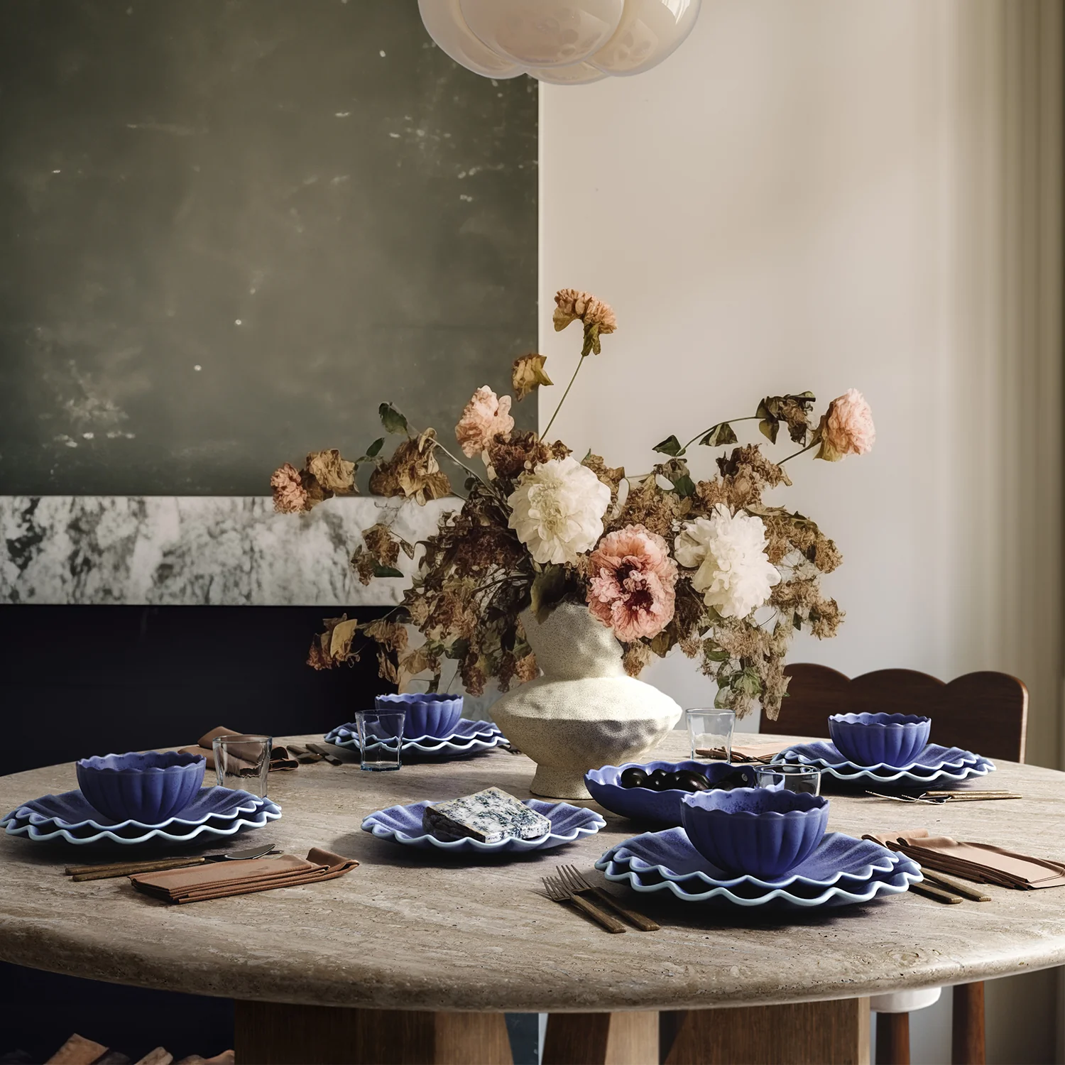 Dhalia Stoneware Bowl, Set of 4 (Blue) - Image 7