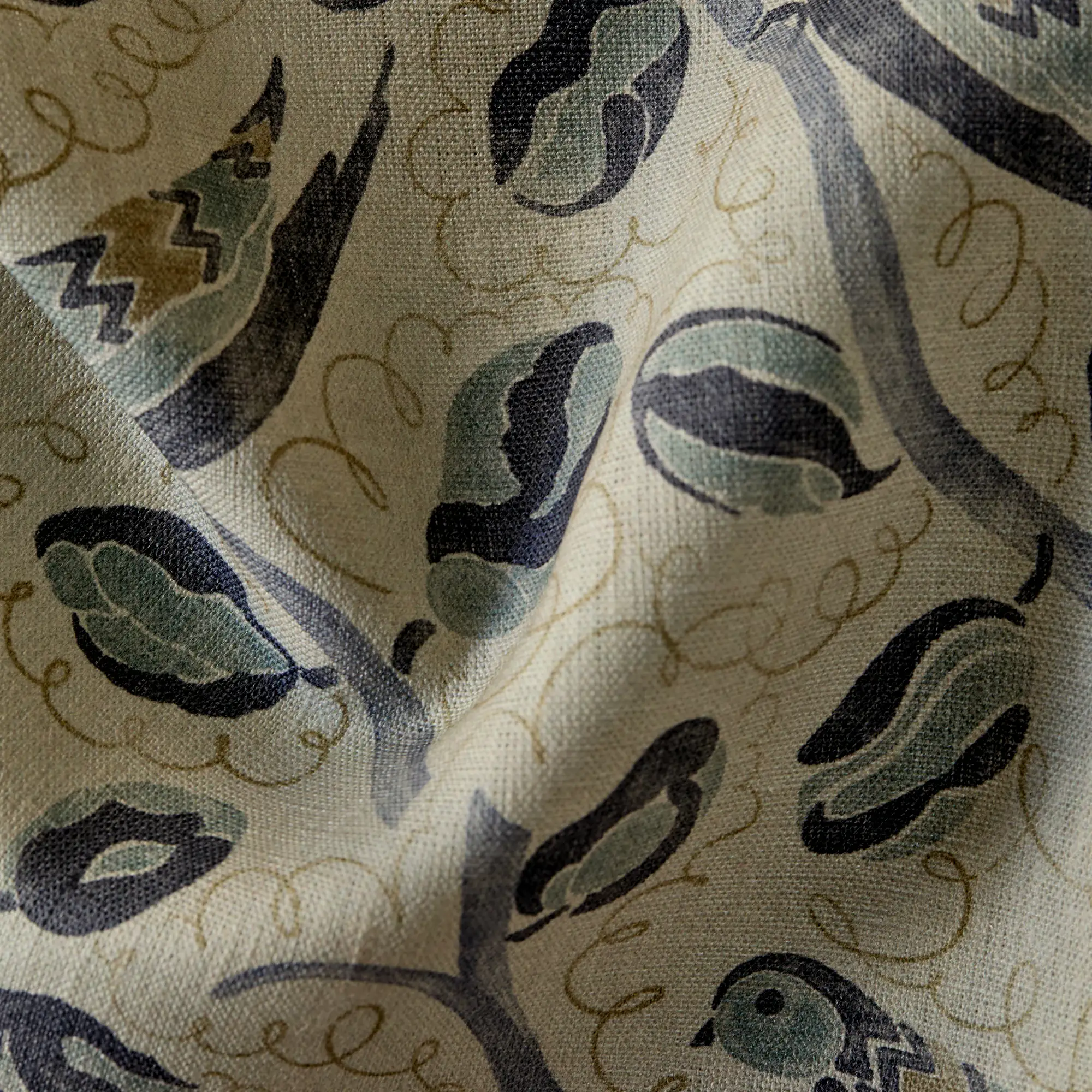 French Bird Botanical Linen Fabric by the Yard