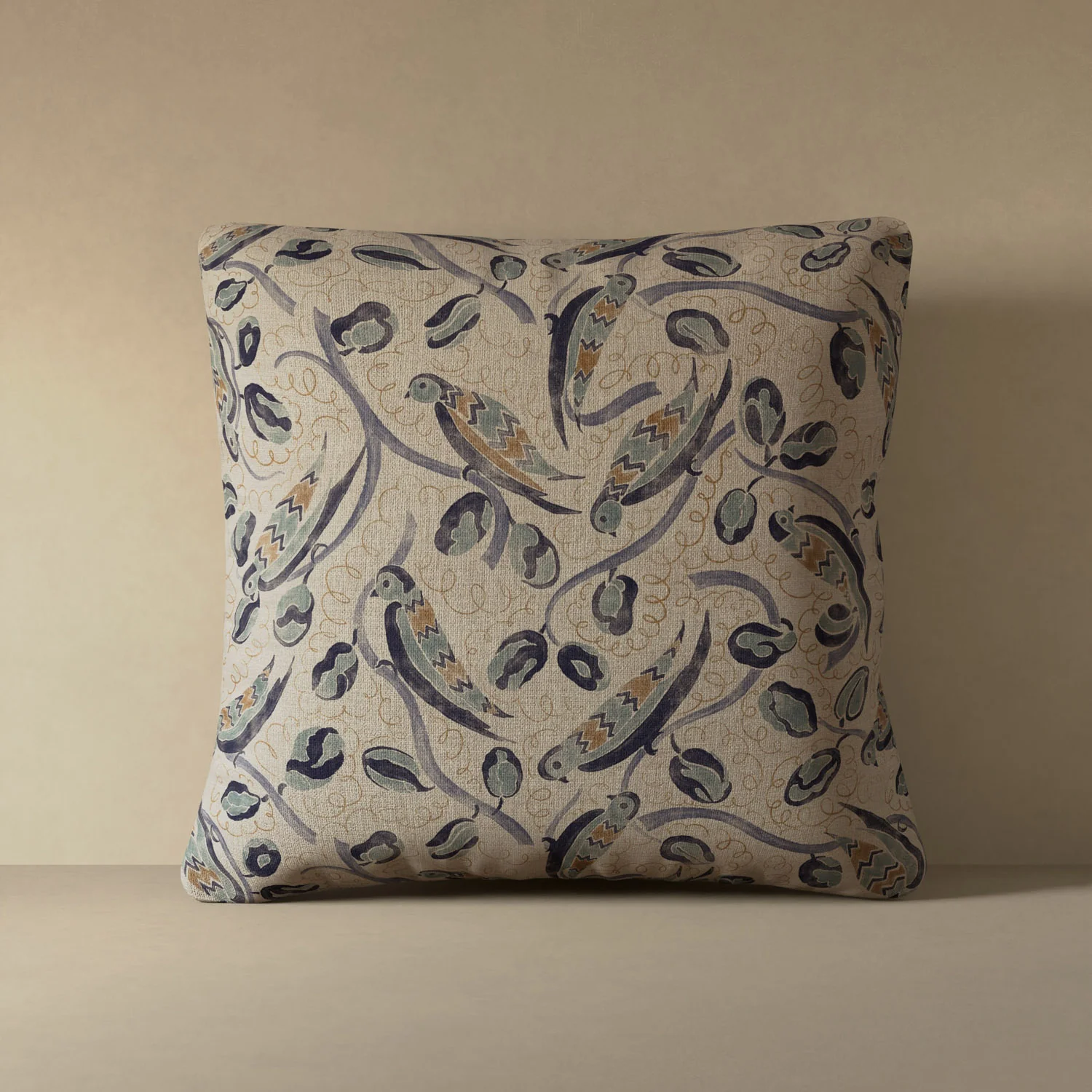 French Bird Botanical Linen Pillow