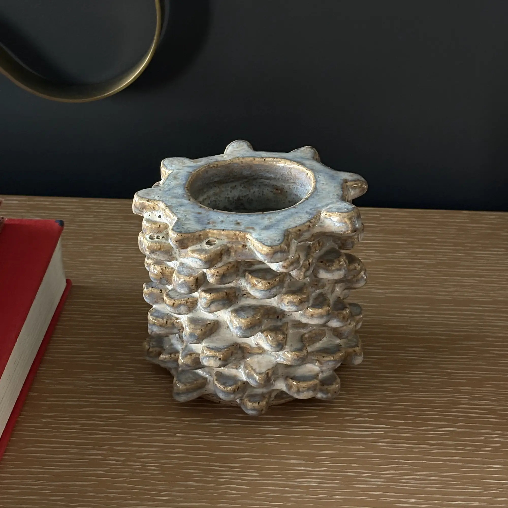 Handmade Brutalist Textural Vase in Opalescent Reactive Glaze - Image 2