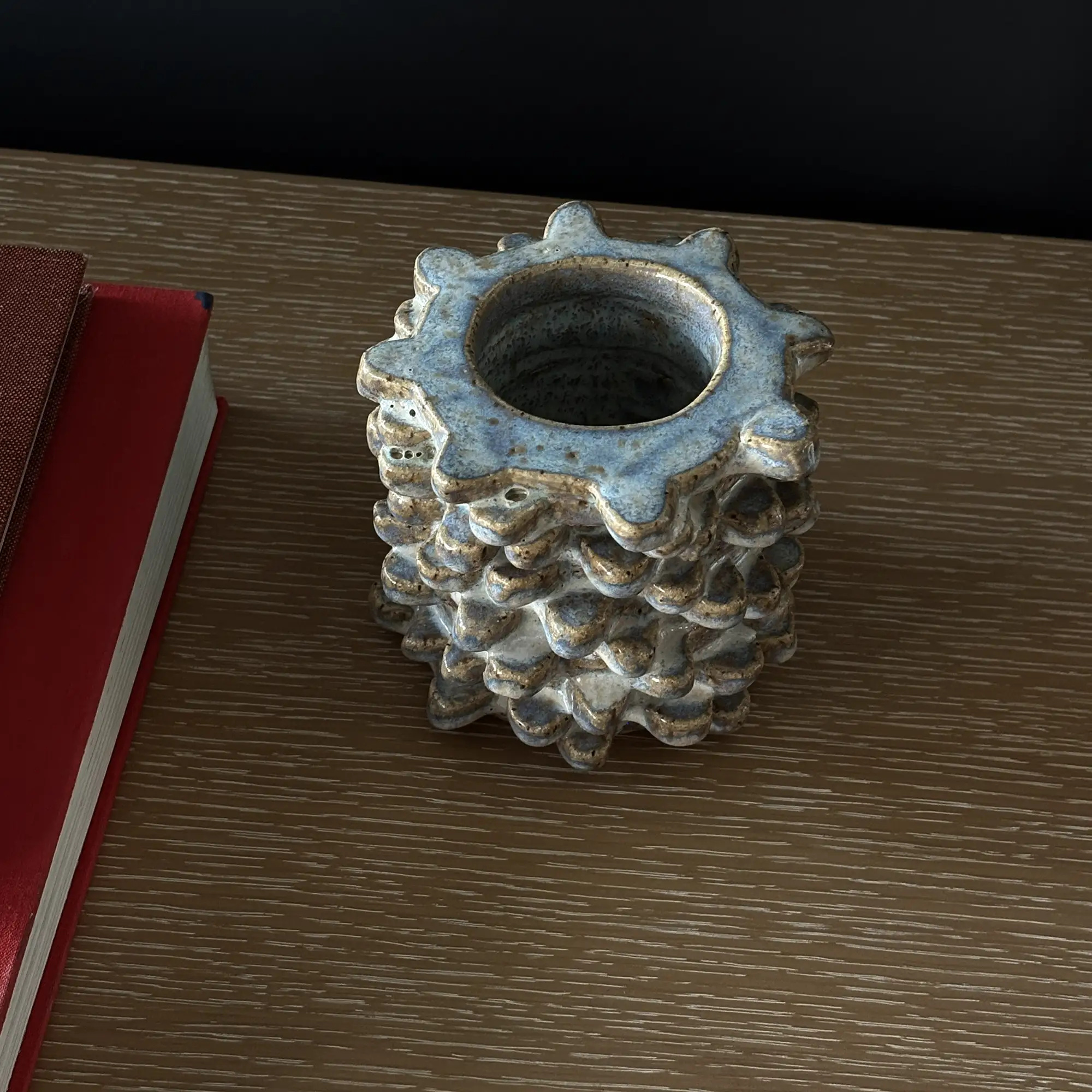 Handmade Brutalist Textural Vase in Opalescent Reactive Glaze - Image 4