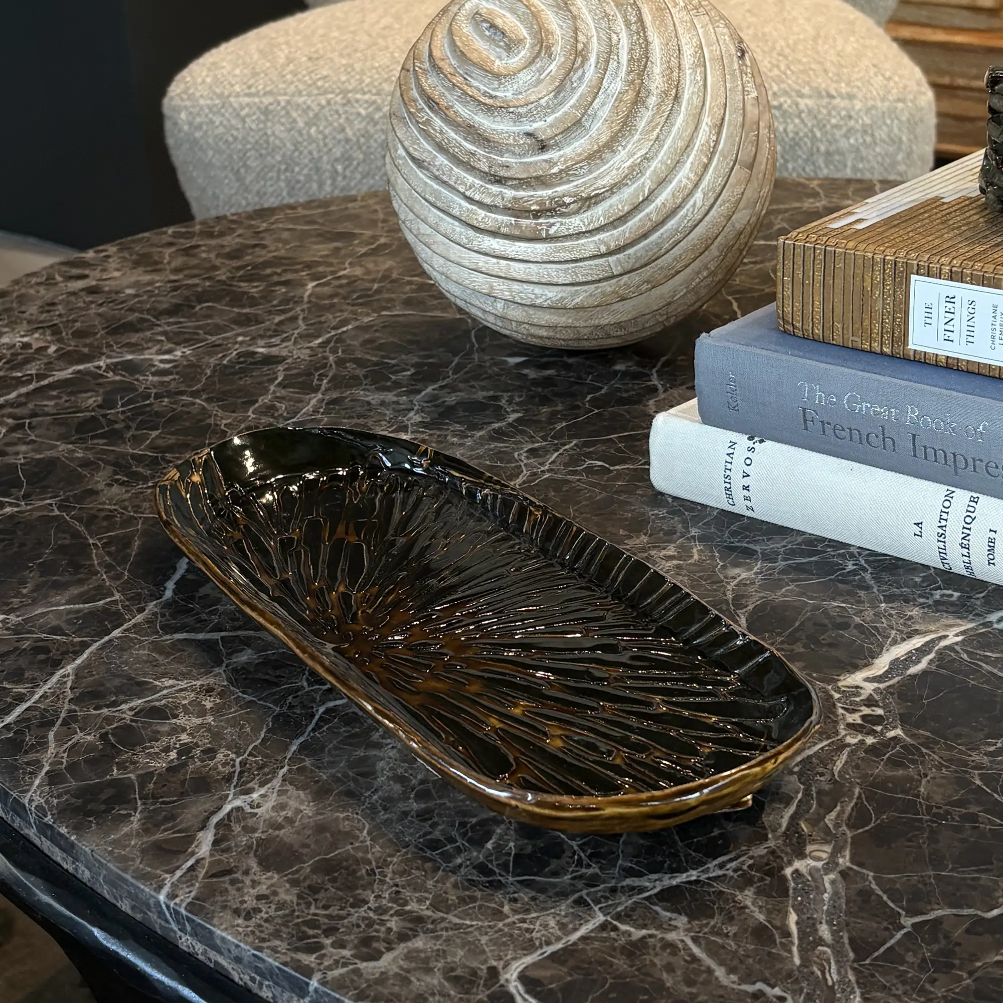 Handmade Oblong Textured Platter in Reactive Glaze - Image 2