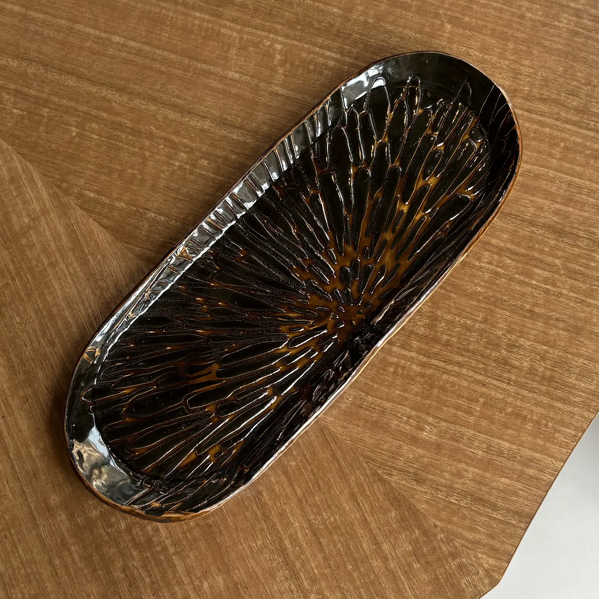 Handmade Oblong Textured Platter in Reactive Glaze - Image 3