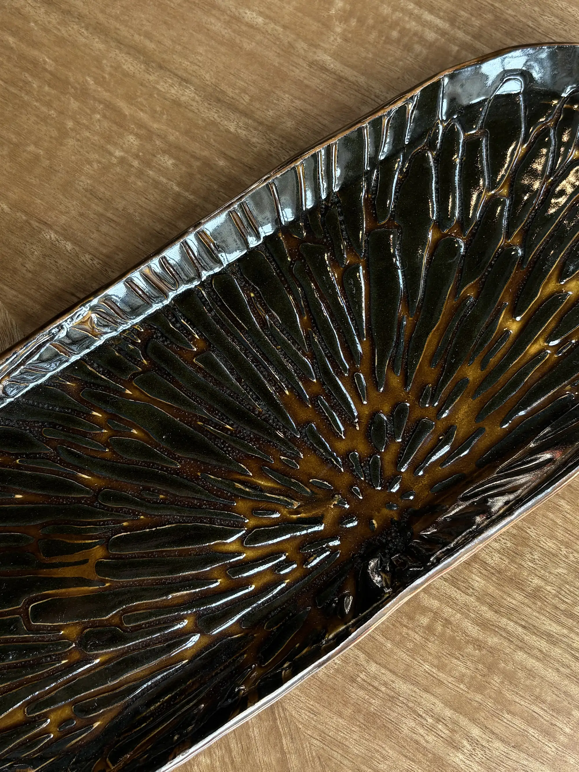 Handmade Oblong Textured Platter in Reactive Glaze - Image 4