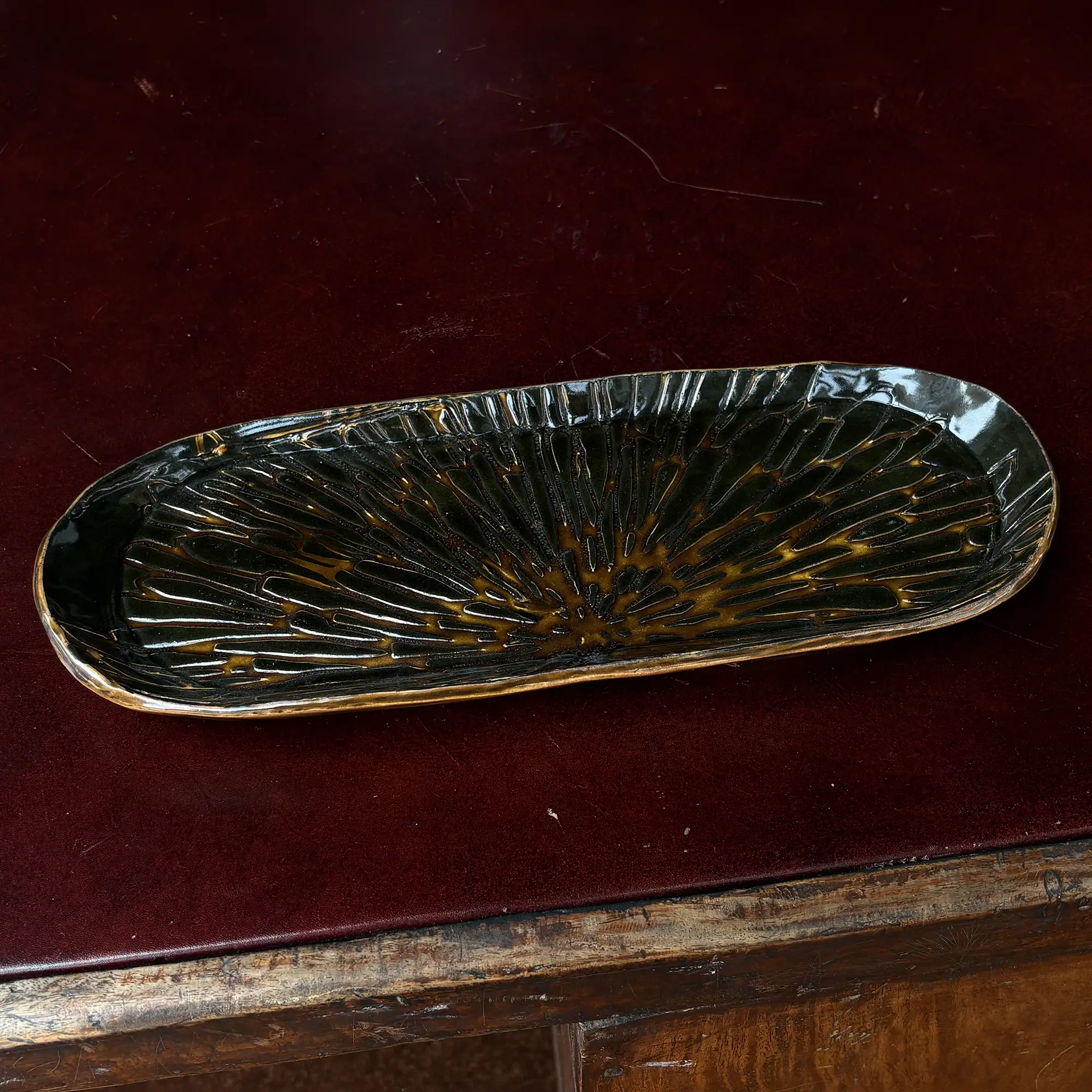 Handmade Oblong Textured Platter in Reactive Glaze - Image 5