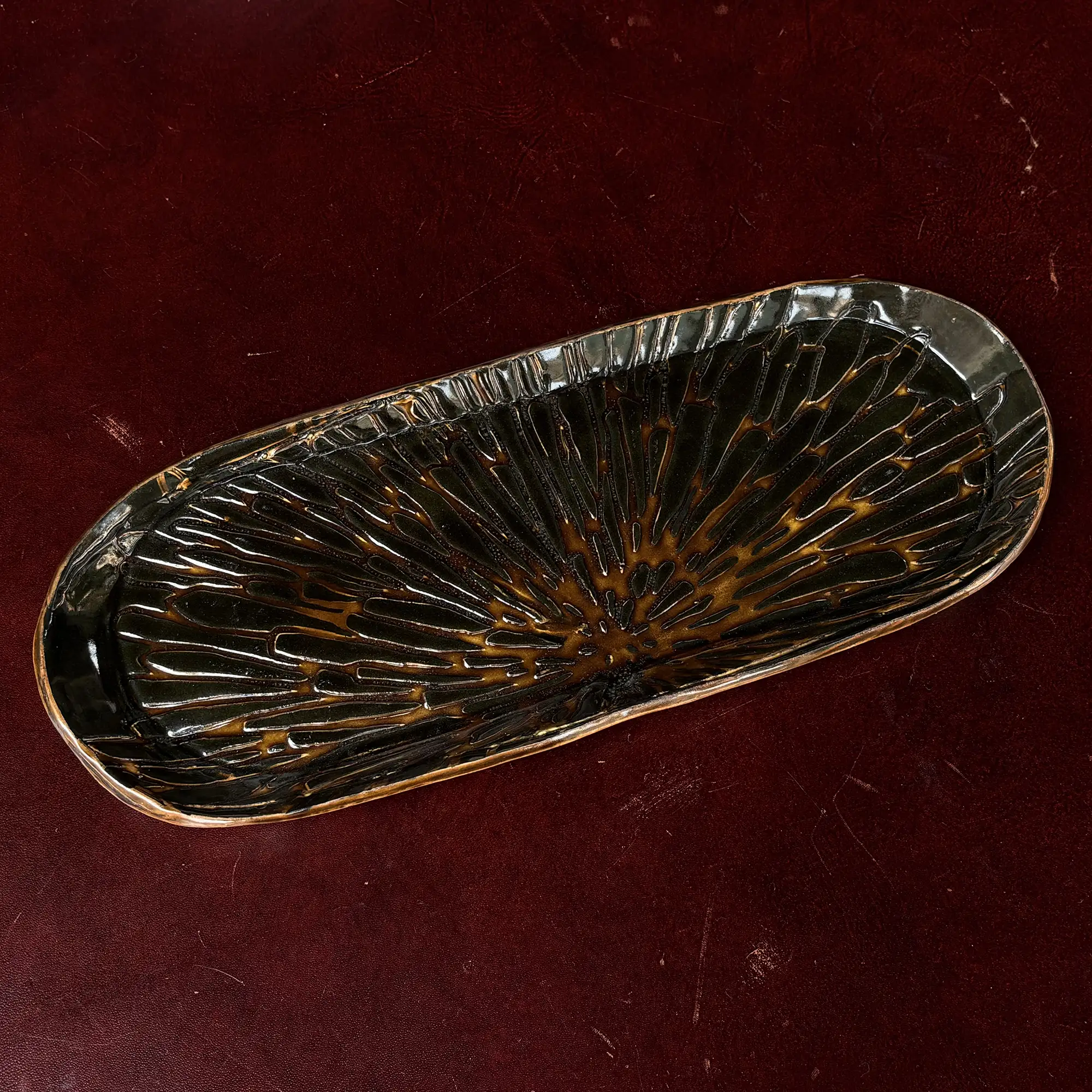 Handmade Oblong Textured Platter in Reactive Glaze - Image 6
