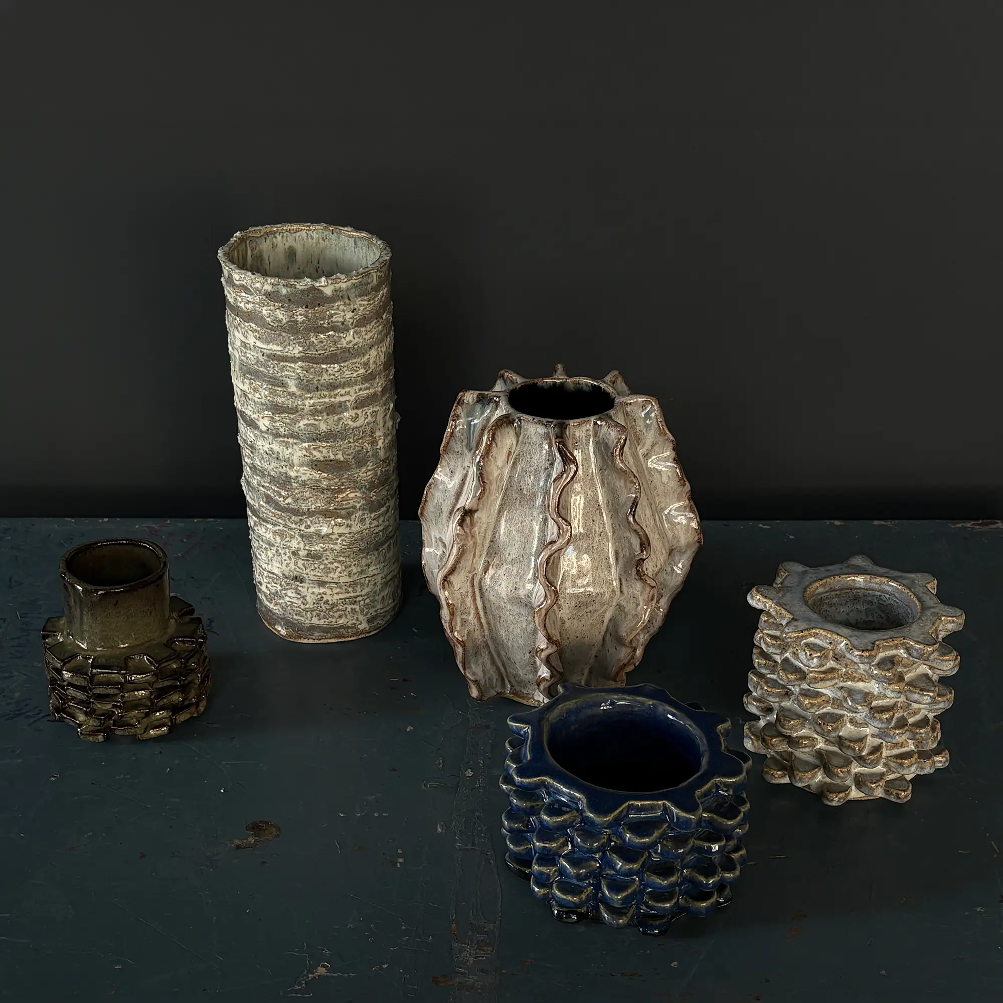 Handmade Brutalist Textural Vase in Blue Reactive Glaze - Image 7