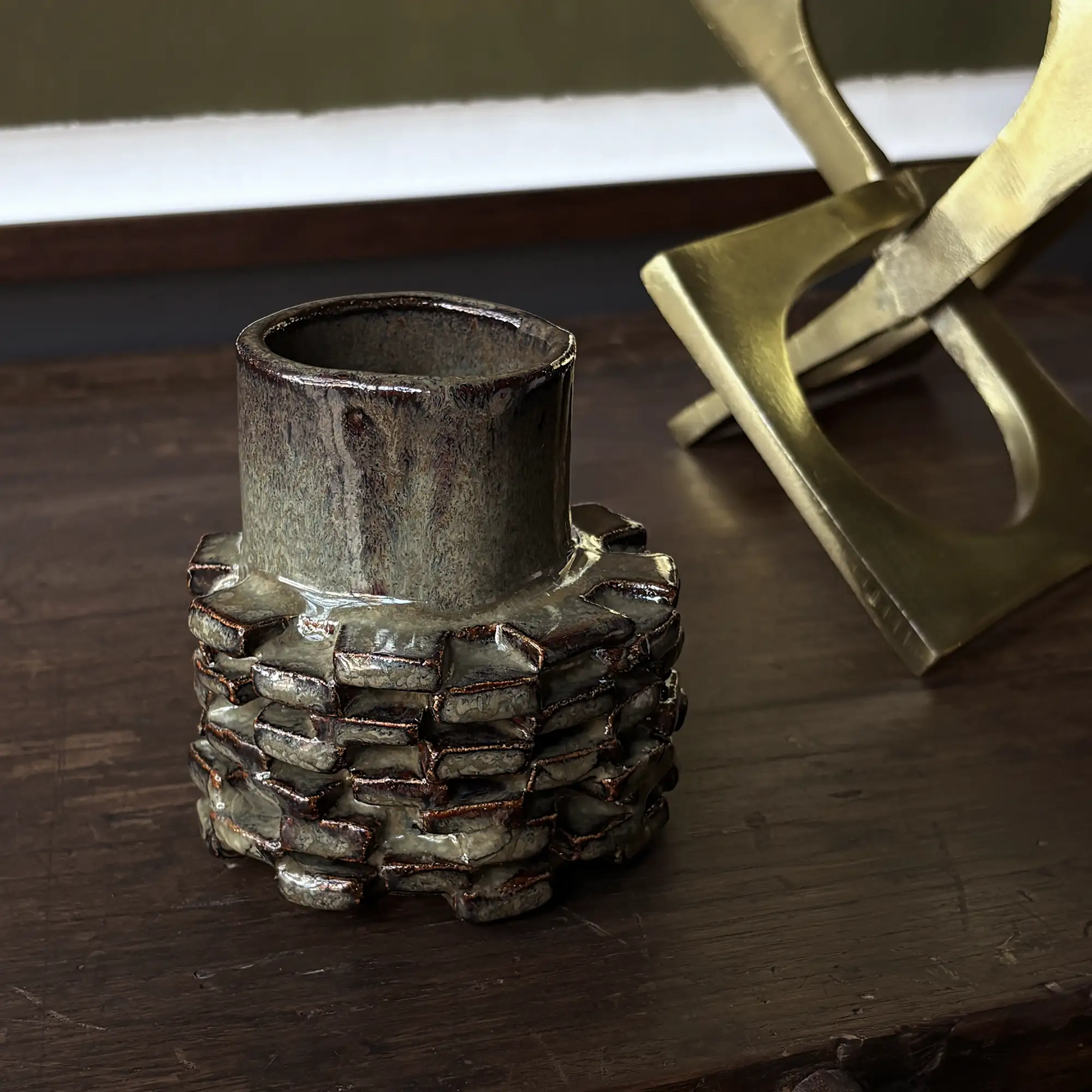 Handmade Textural Vase with Neck in Reactive Glaze - Image 2
