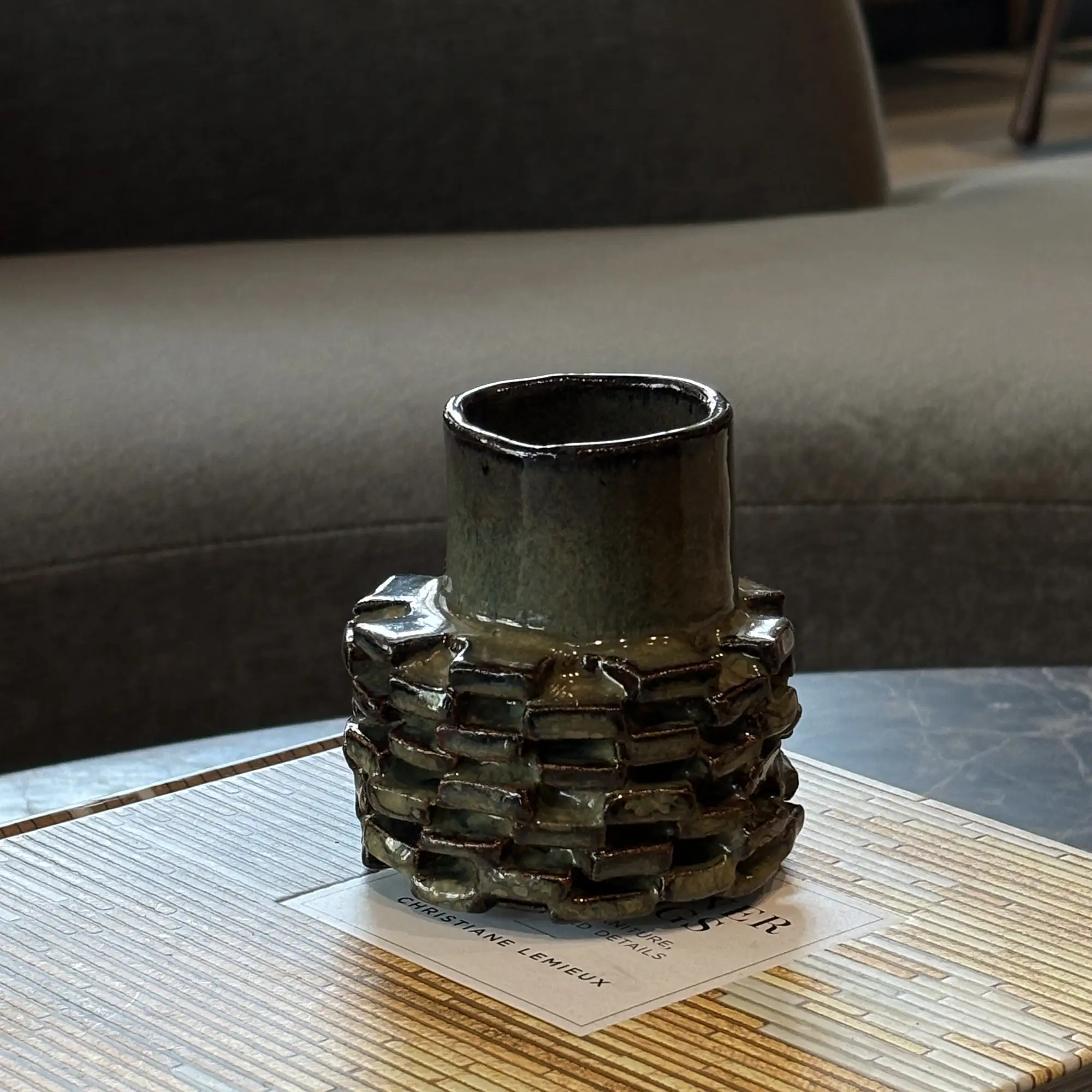 Handmade Textural Vase with Neck in Reactive Glaze - Image 3