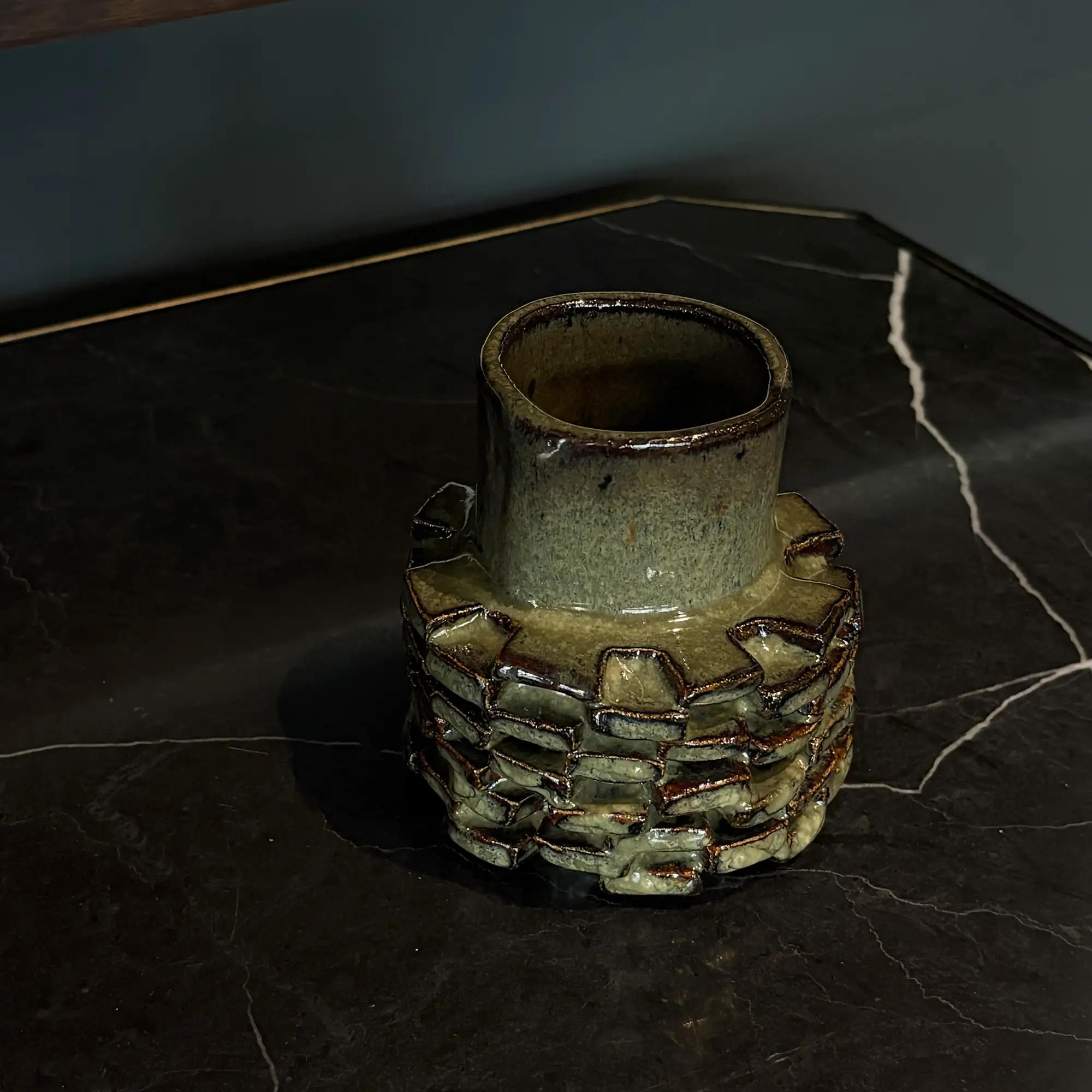 Handmade Textural Vase with Neck in Reactive Glaze - Image 5