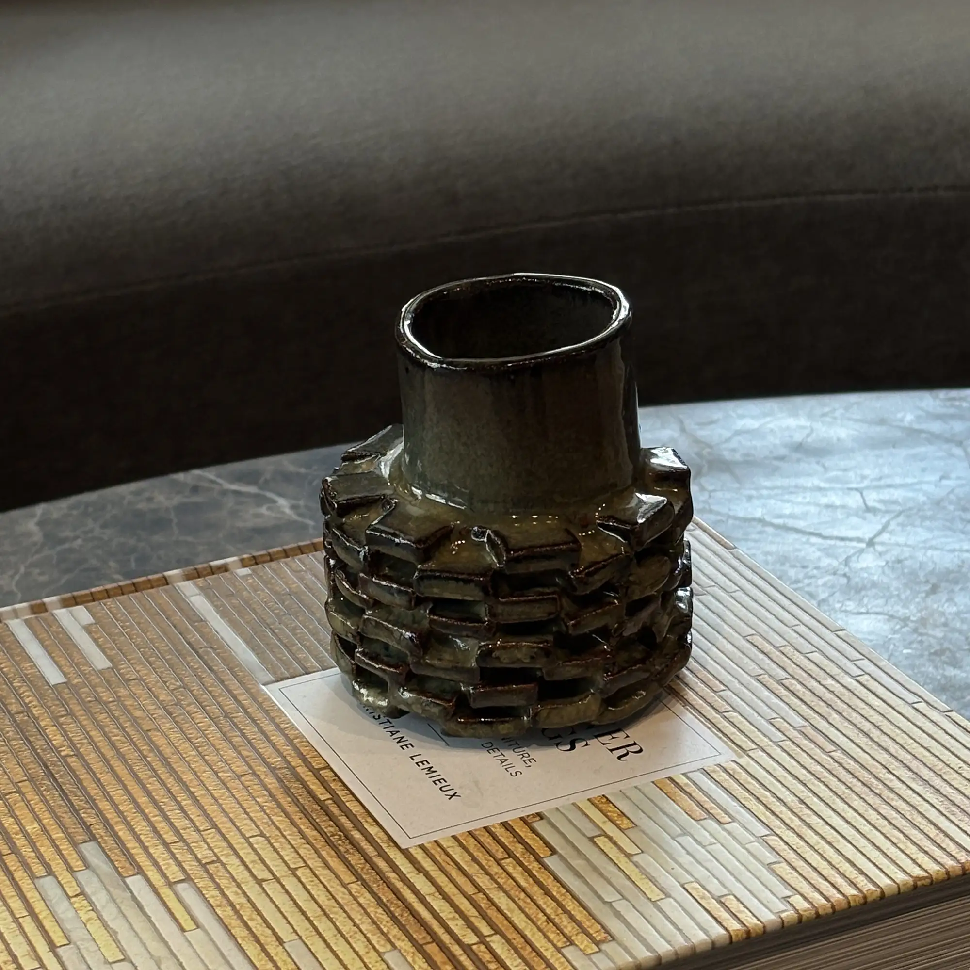 Handmade Textural Vase with Neck in Reactive Glaze - Image 6