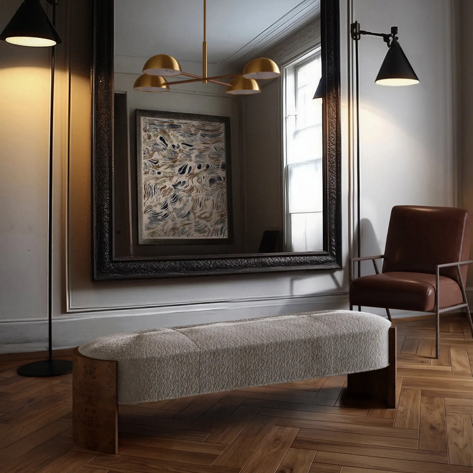 Benoit Leather Bench - Image 2