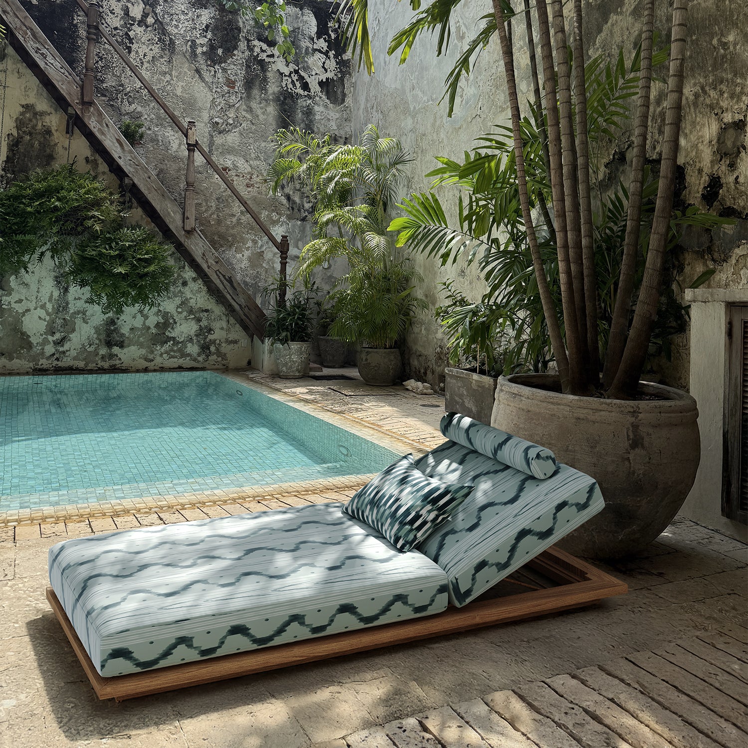 Outdoor Pillow - Teal French Flamme - Image 4