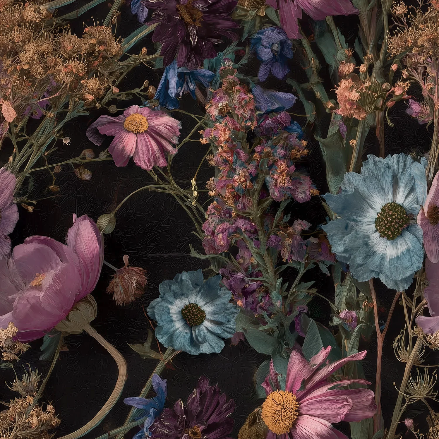 Midnight Meadow Botanical Wallpaper