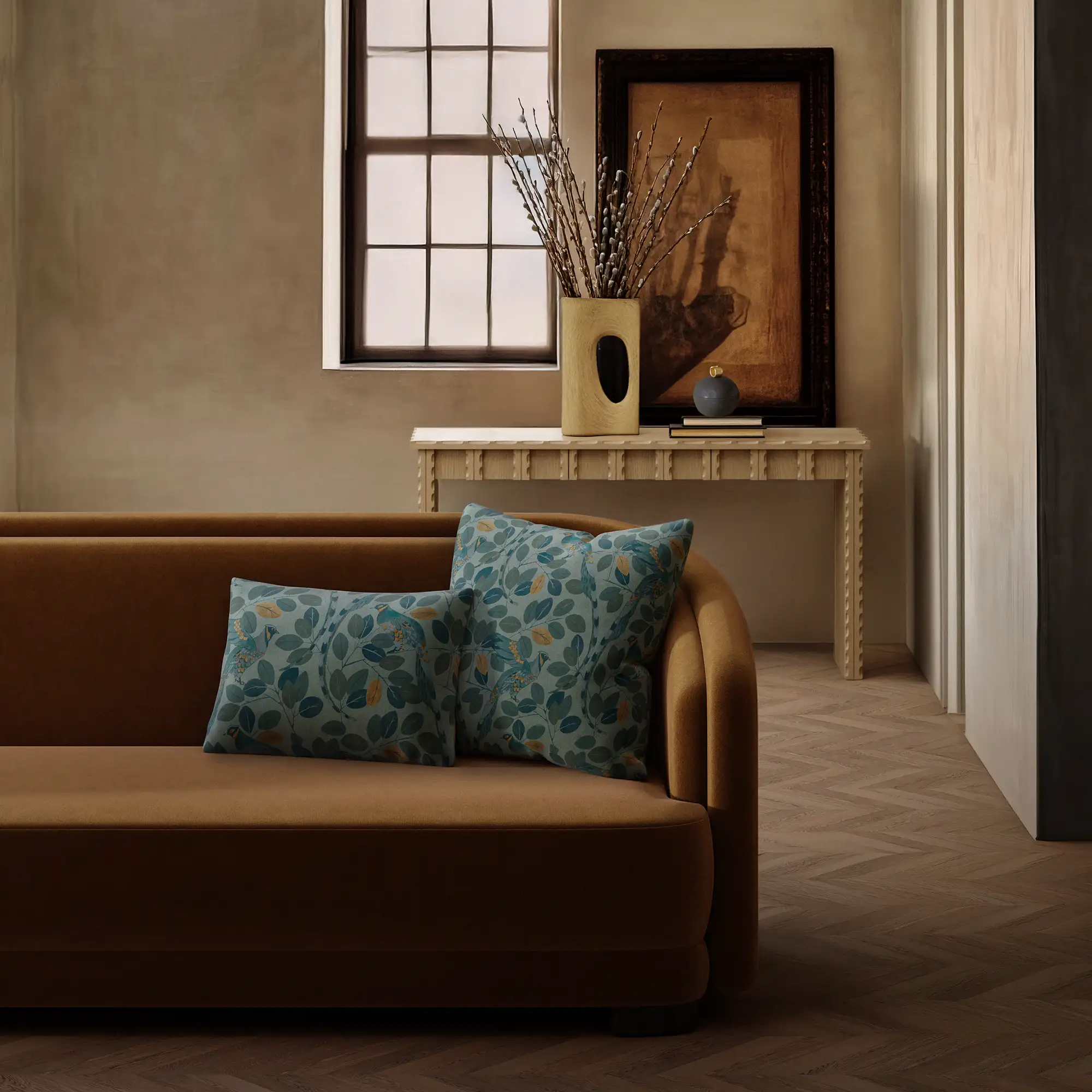 Modern Peacock Velvet Pillow - Image 2