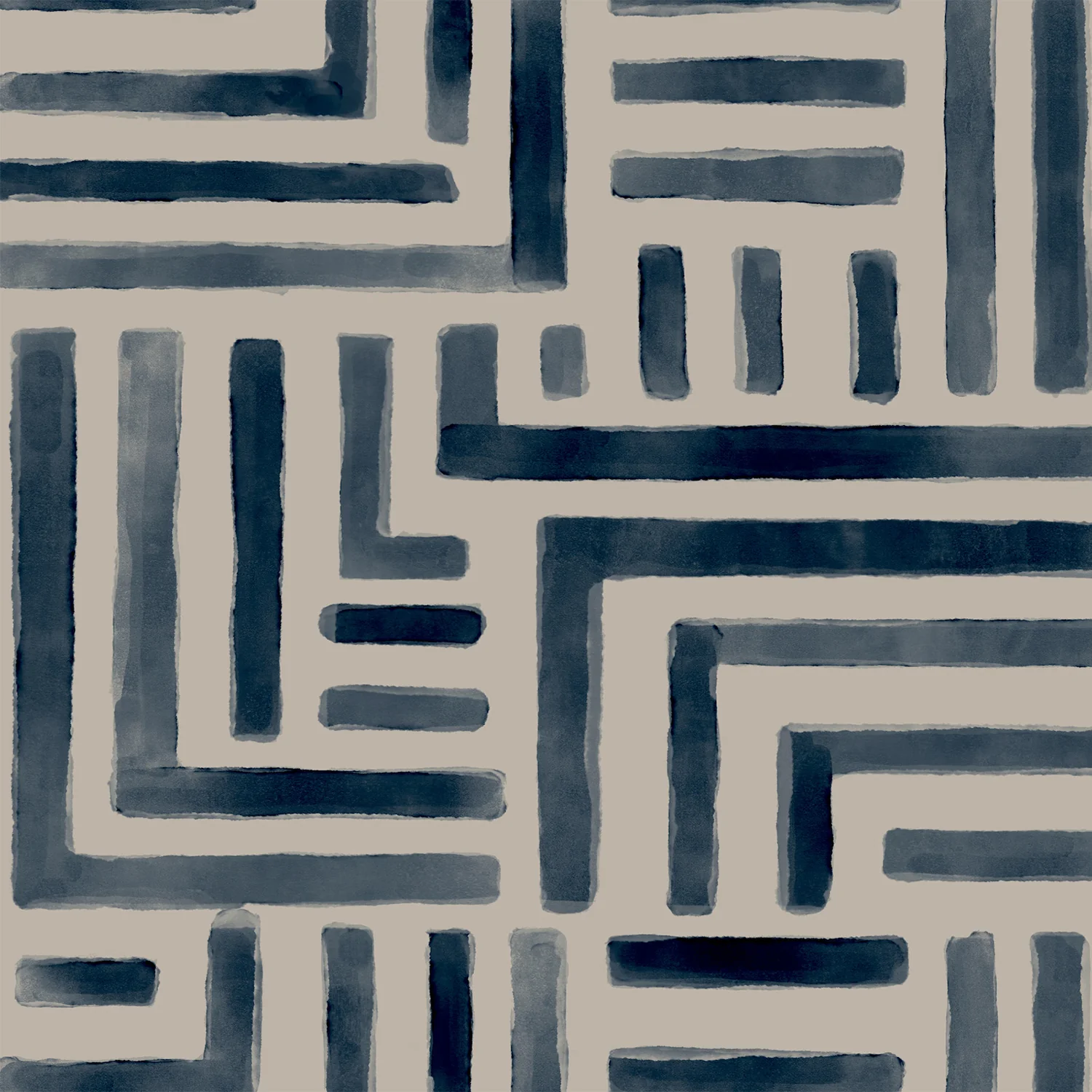 Painterly Labyrinth Navy Wallpaper