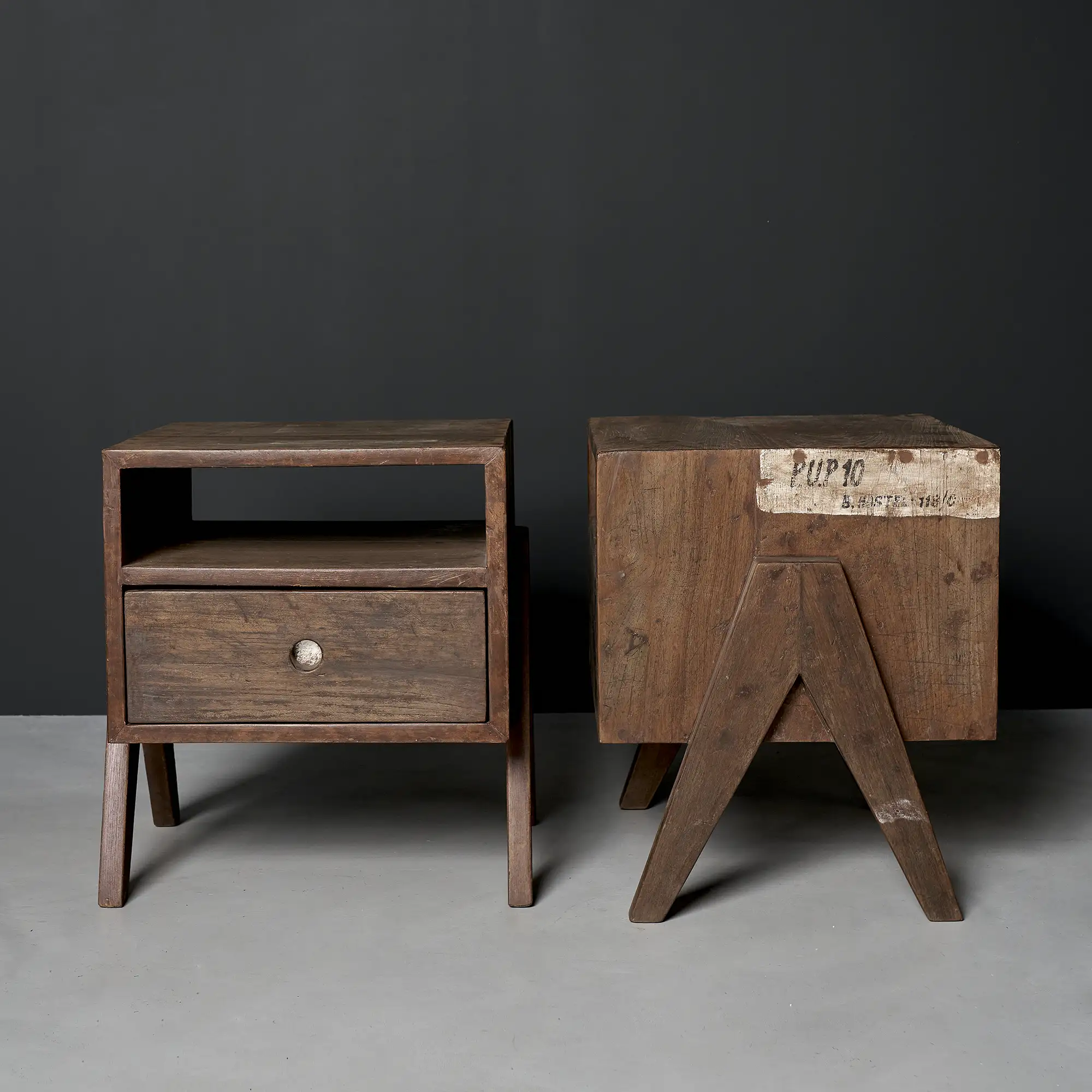 Pierre Jeanneret Pair of Bedside Tables, Panjab University, Chandigarh, c. 1960