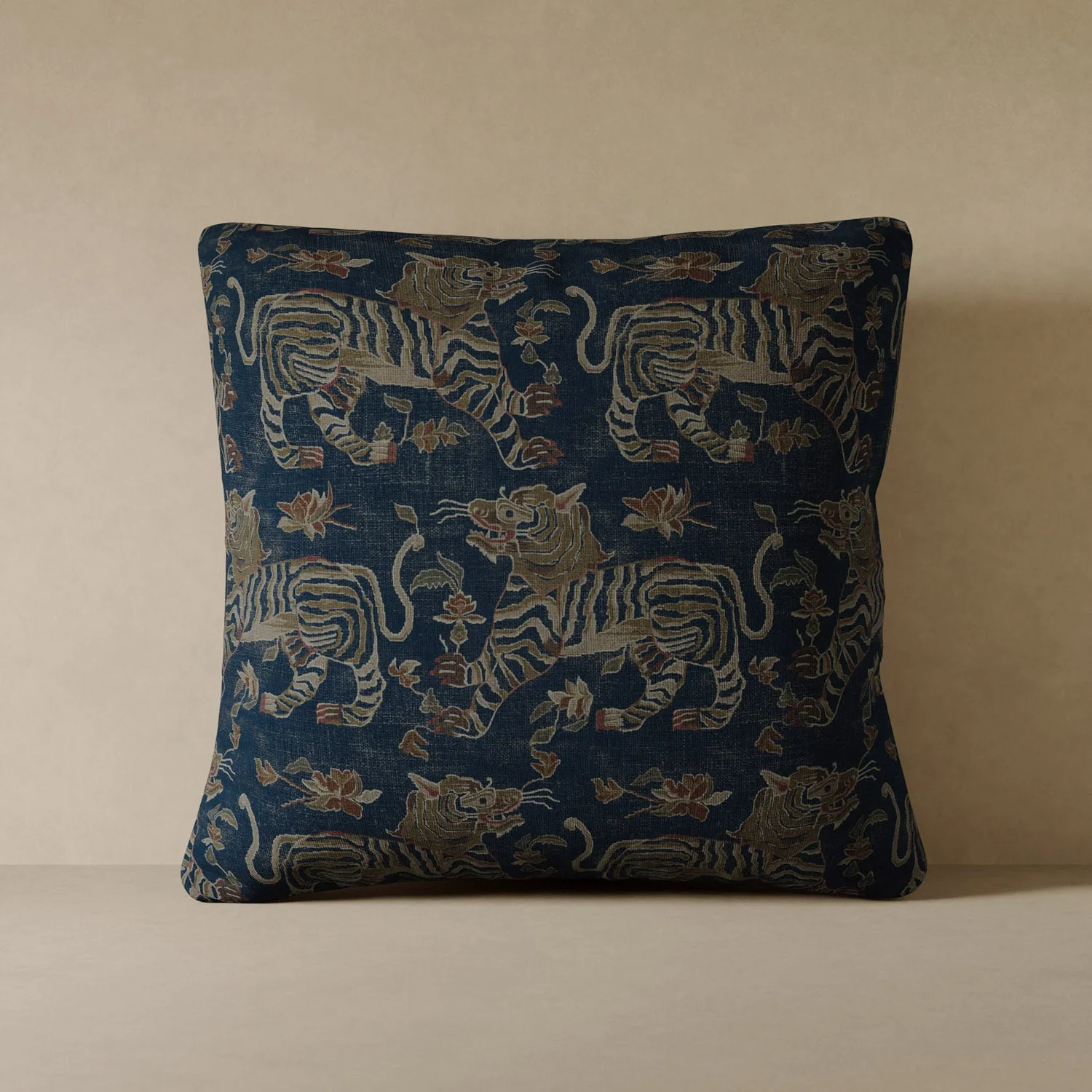 Tiger Velvet Pillow - Indigo