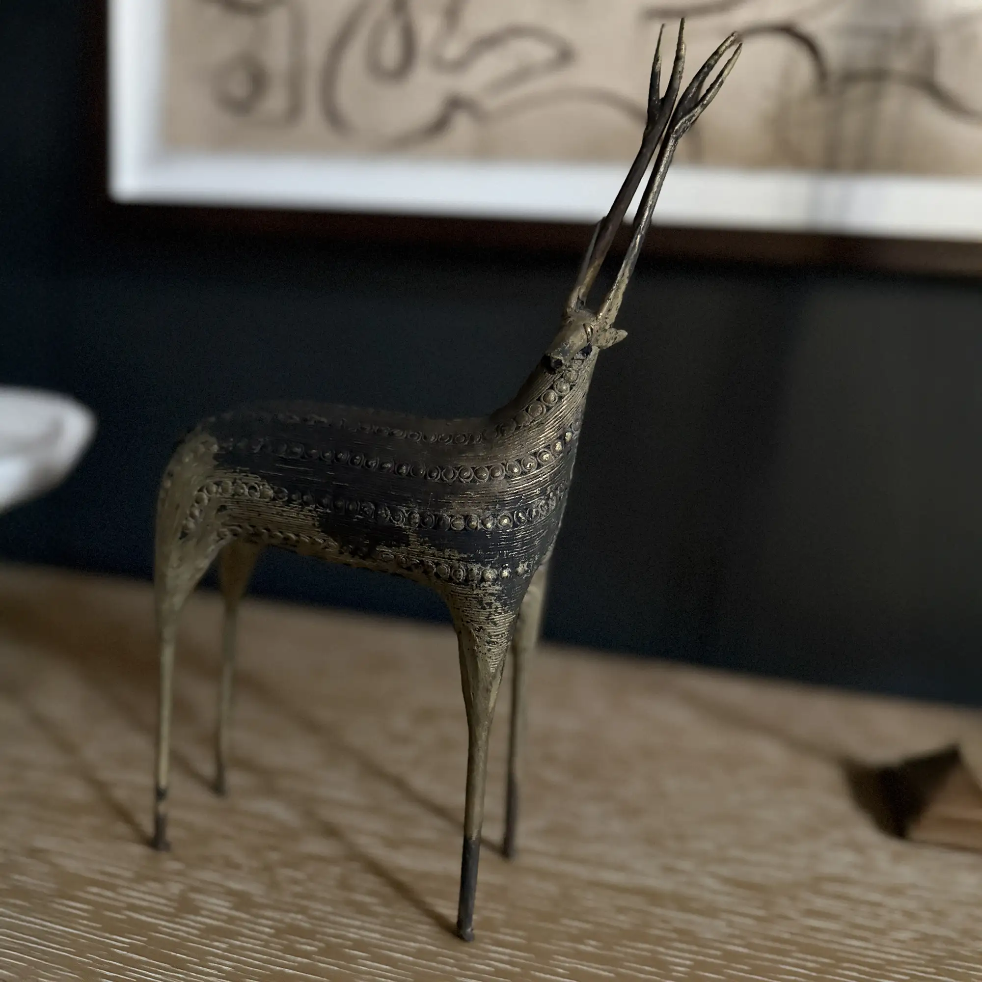 Vintage Brass Dhokra Deer Figurine - Tribal Antelope Sculpture - Image 4