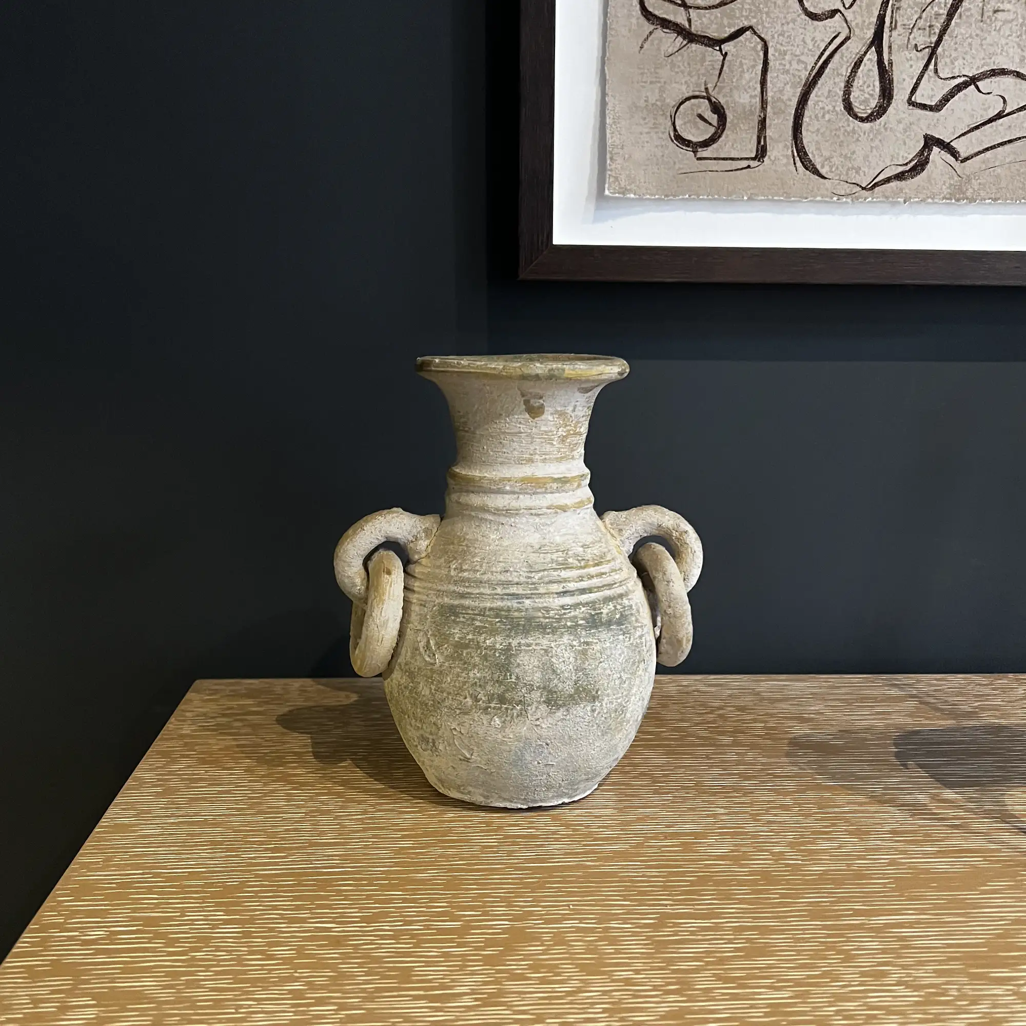 Vintage terracotta dangle chain vase with sculptural ring handles - Image 2